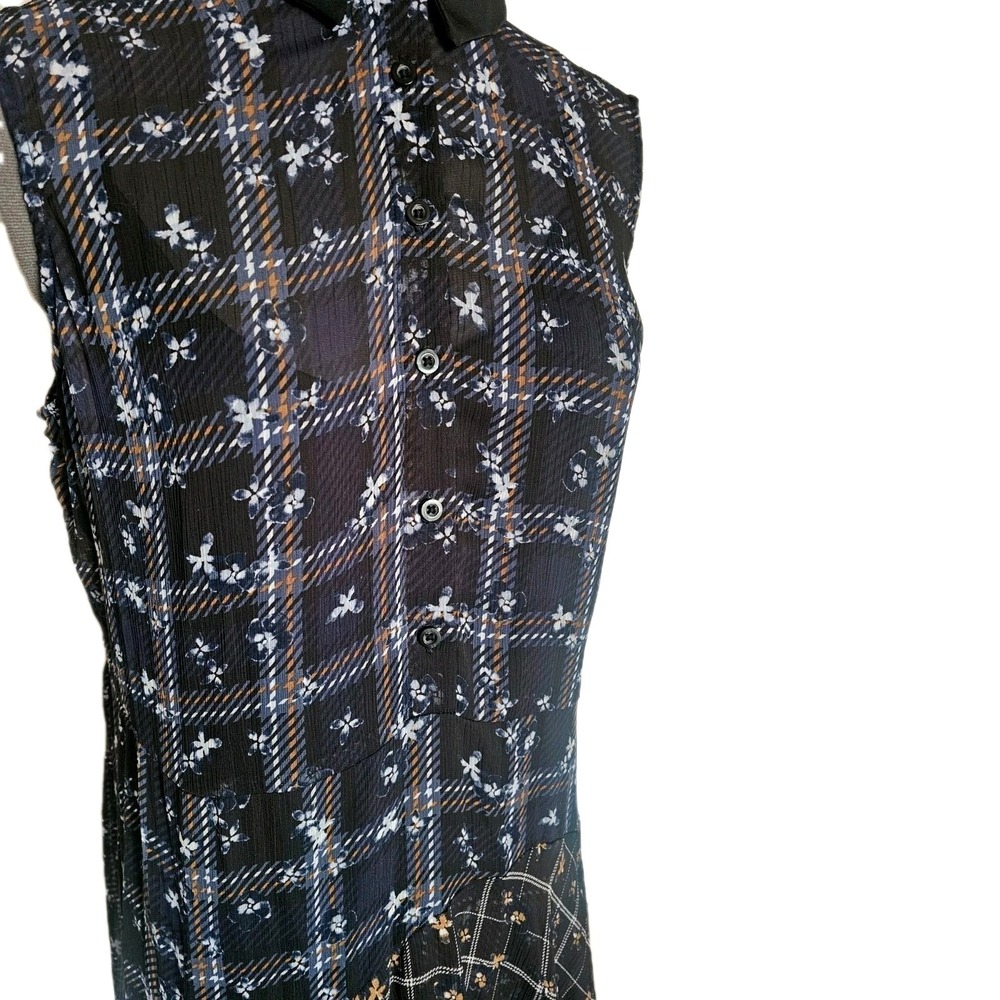 Simply Vera 90s dress size xl floral sleeveless collared sheer hilow plaid black - Picture 4 of 12